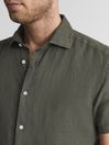 Reiss Olive Holiday Linen Slim Fit Shirt