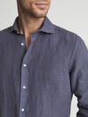 Reiss Steel Blue Ruban Linen Regular Fit Shirt