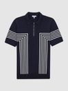Reiss Navy Jasper Half Zip Stripe Polo T-Shirt