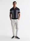 Reiss Navy Jasper Half Zip Stripe Polo T-Shirt