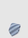Reiss Blue/Grey Bennett Linen Silk Blend Striped Tie