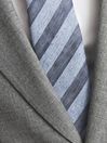 Reiss Blue/Grey Bennett Linen Silk Blend Striped Tie