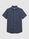 Reiss Steel Blue Holiday Linen Slim Fit Shirt