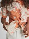 Reiss Orange Print Corrine Junior Tie Front Linen Shirt