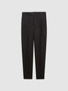 Reiss Black Crease Linen Belted Tapered Trousers