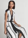 Reiss Black/White Hayley Petite Mono Printed Midi Dress
