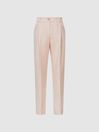 Reiss Pink Shae Regular Linen Blend Pull On Trousers