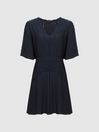 Reiss Navy Blue Rhea Broderie Sleeve Floppy Mini Dress
