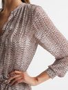 Reiss Pink Lily Metallic Thread Long Sleeve Flippy Dress