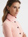 Reiss Pink Maia Button Collar Jumper Top