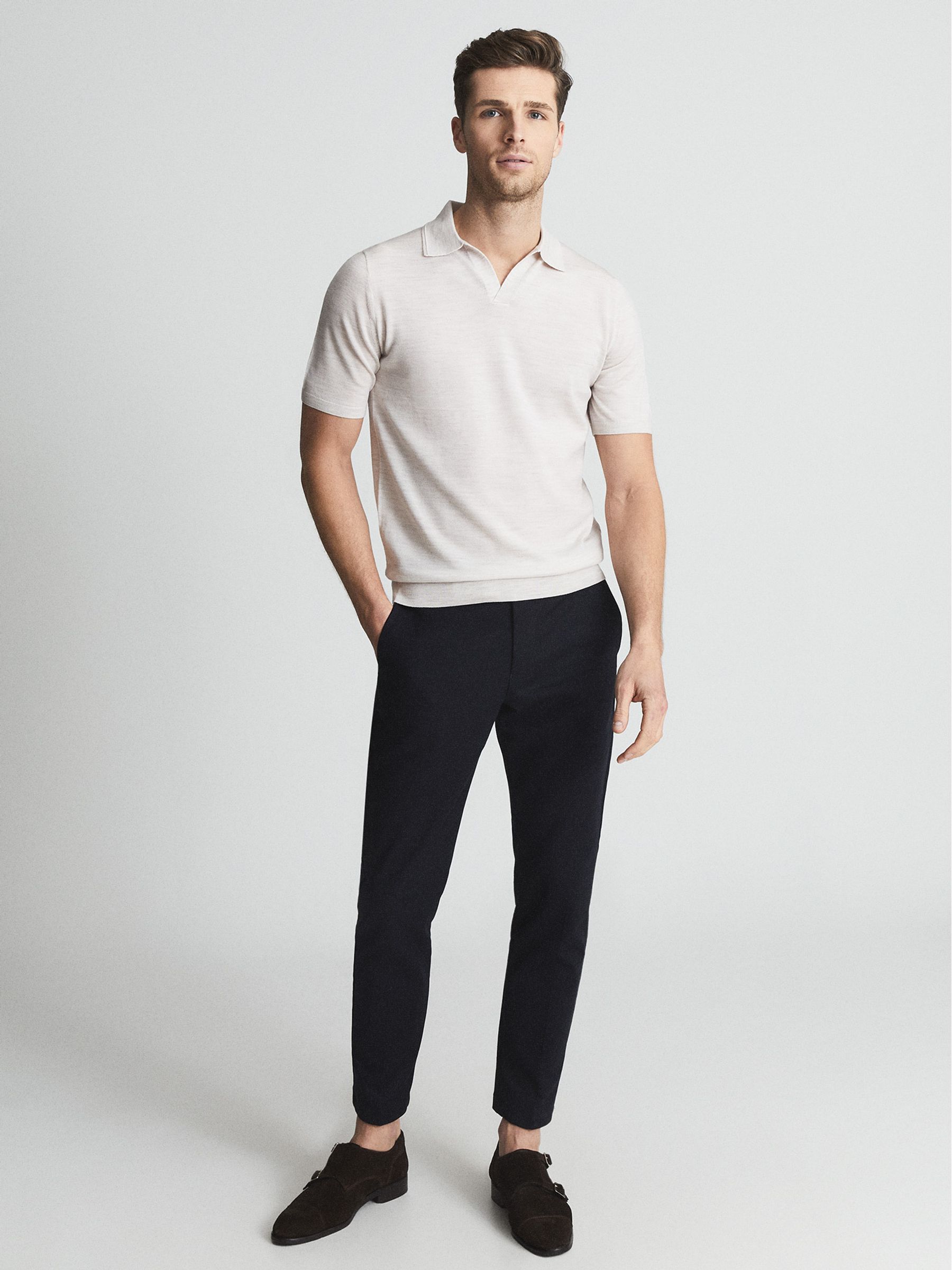 Reiss Duchie Merino Wool Open Collar Polo Shirt - REISS