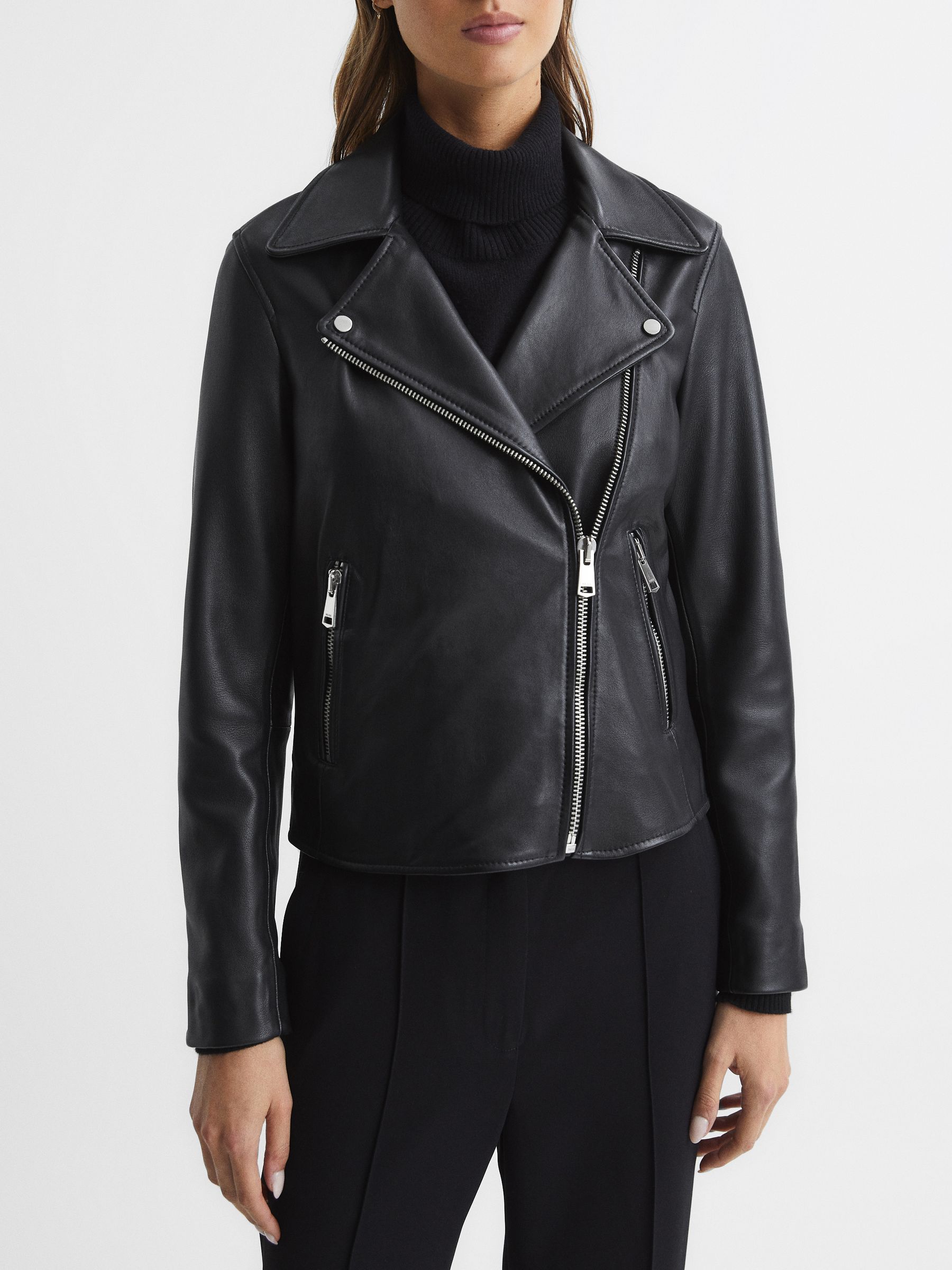 Reiss Geo Leather Biker Jacket - REISS