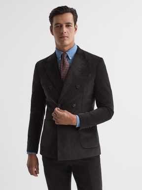 Chocolate Reiss Holborn Double Breasted Fine Cord Blazer