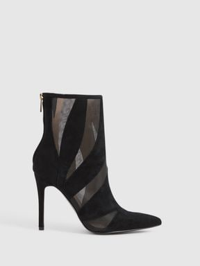 Black Reiss Dahlia Suede Sheer Heeled Ankle Boots