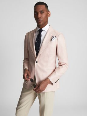 Soft Pink Reiss Admire Single Breasted Weave Blazer