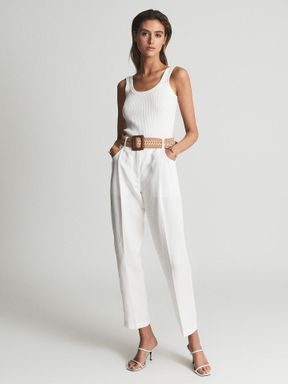White Reiss Shae Linen Blend Pull-On Trousers
