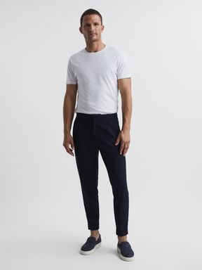 Navy Reiss Brighton Pleat Front Trousers