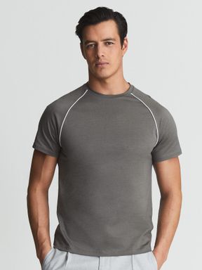 Sage Reiss Stratford Mercerised Crew Neck T-Shirt With Piping