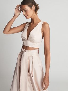 Neutral Reiss Tammi Crop Top With Bow Detail