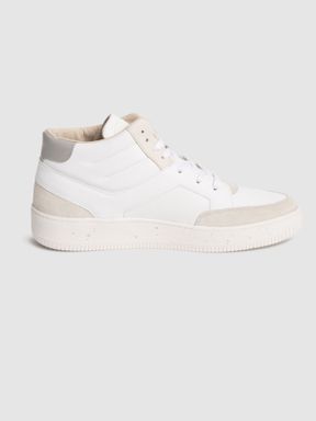 White/Ecru Mix Reiss Grendon Leather High Top Trainers