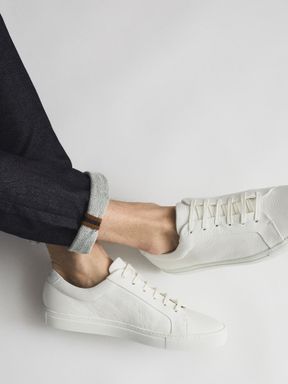 White Reiss Luca Tumbled Leather Sneakers