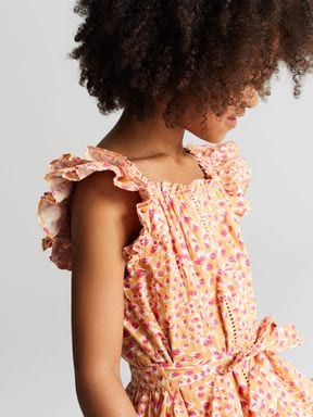 Peach Reiss Malin Junior Printed Textured Mini Dress