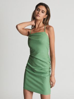 Green Reiss Ariela Stretch Linen Bodycon Mini Dress