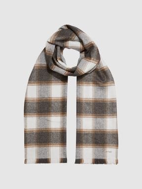 Brown Reiss Angelo Wool Blend Checked Scarf