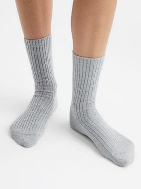 Grey Reiss Picton Metallic Fibre Wool Cashmere Blend Ribbed Socks