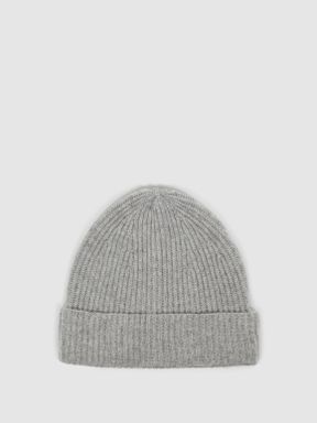Grey Reiss Clyde Ribbed Cashmere Beanie Hat