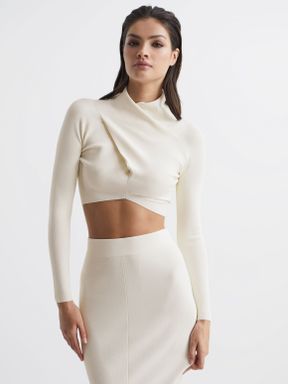 White Reiss Elsie High Neck Cropped Co Ord Top