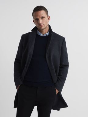 Airforce Blue Reiss Gable Single Breasted Overcoat