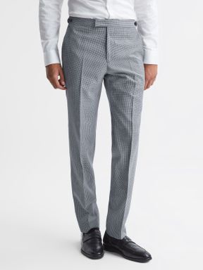 Navy/White Reiss Grange Wool Slim Fit  Micro Puppytooth Formal Trousers