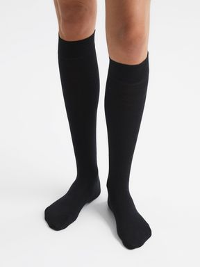 Black Reiss Celine High Fine Wool Knee High Socks