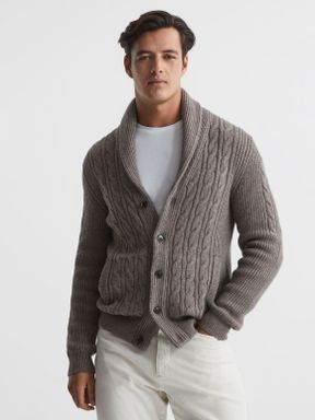 Mink Reiss Romash Shawl Collar Cable Knit Wool Cashmere Cardigan