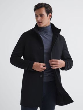 Black Reiss Moat Wool-Blend Overcoat