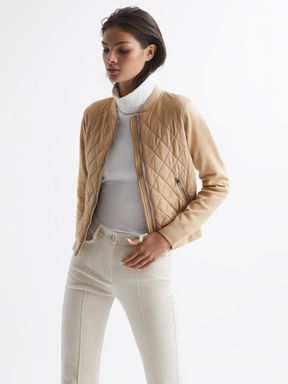 Camel Reiss Ayla Hybrid Zip Through Quilted Jumper