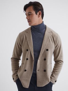 Chinchilla Reiss Marko Double Breasted Knitted Cashmere Blazer