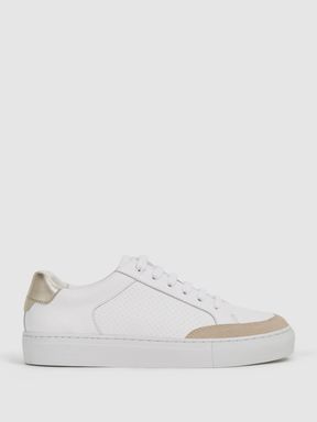 Gold Reiss Ashley Low Top Leather Trainers