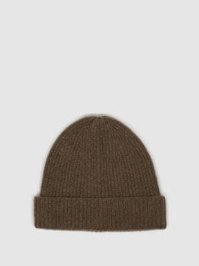 Taupe Reiss Clyde Ribbed Cashmere Beanie Hat