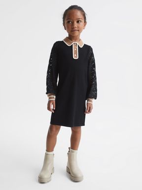 Black Reiss Emmie Lace Detail Knitted Dress