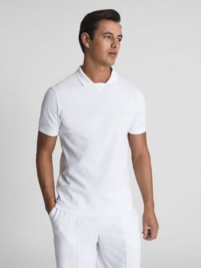 White Reiss Cassius Textured Jersey Polo T-Shirt