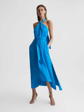Blue Reiss Evvie Halter Midi Occasion Dress