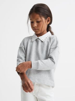 Grey Marl Reiss Lennie Diamanté Collar Sweater