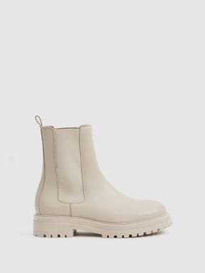 Soft Camel Reiss Thea Leather Pull On Chelsea Boots