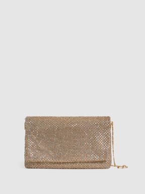 Gold Reiss Charlotte Chainmail Clutch Bag