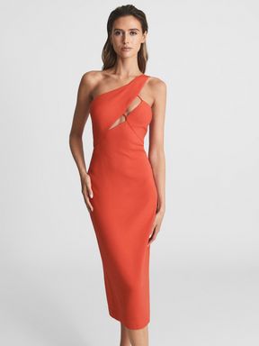 Orange Reiss Elodie One Shoulder Bodycon Midi Dress