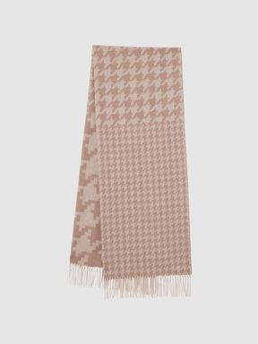 Neutral Reiss Claire Dogtooth Cashmere Blend Scarf