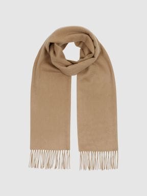 Camel Reiss Cara Fringed Cashmere Scarf