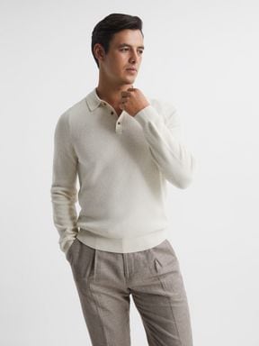 Milk Reiss Holmes Buttoned Ribbed Polo Top